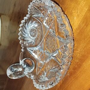 Crystal Cut Glass Dish with Handle